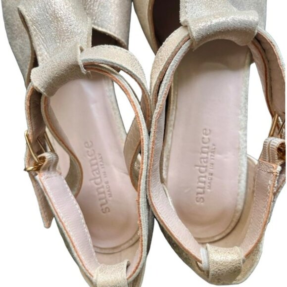 Sundance Shimmer Gold Closed Toe Ankle Wrap Sandals - Gold/Nude - 40 - Picture 5 of 9